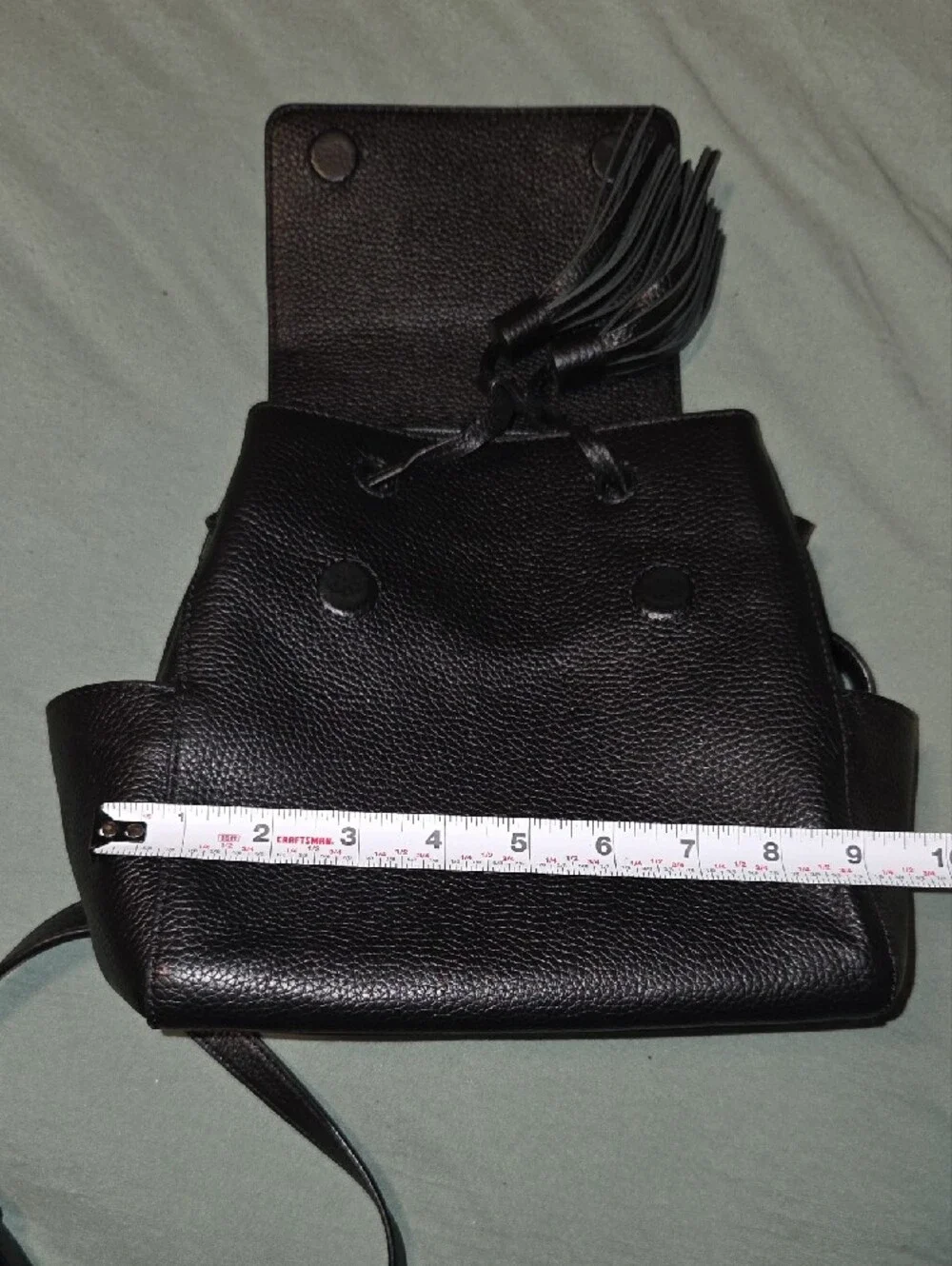 Tory Burch Black Pebbled Leather Tassel Backpack